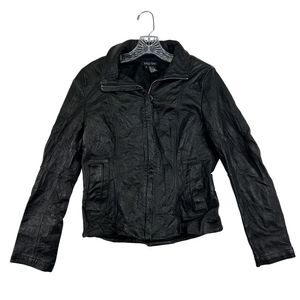 Leather Jacket Womens Size Small 8 Black Biker Full Zip Pockets Lined ETC